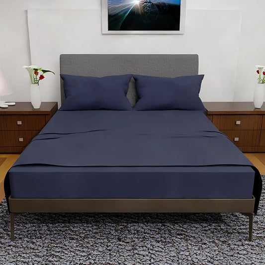 Full Size Bed Sheets – 4Pcs Bed Sheets Full Size Set, Deep Pocket, Double Brushed Microfiber, Fade Resistant, Soft & Breathable for Cozy and Comfortable Sleep(Navy Blue)
