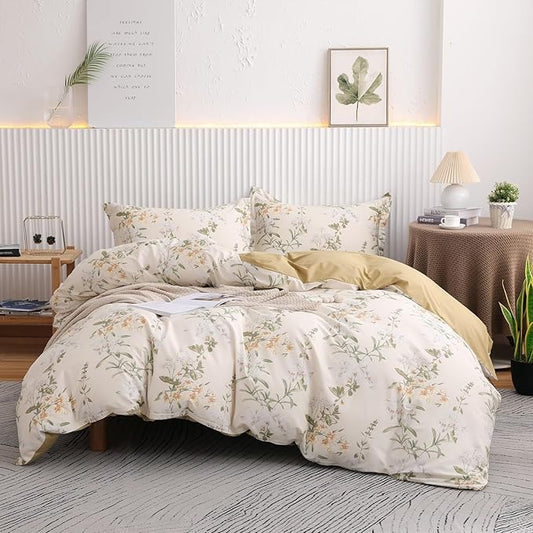 OAITE Duvet Cover Set King Size Floral Pattern 600 Thread Count Ultra Soft 100% Long Staple Cotton Duvet Cover Sets 3-PC, Breathable Duvet Cover with Zipper Closure & Corner Ties