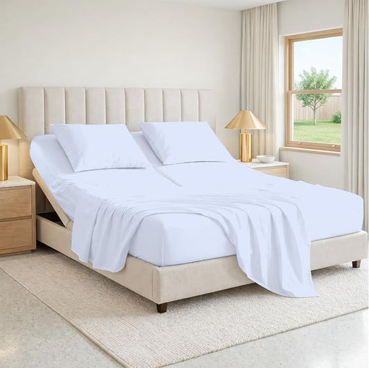 SGI bedding 39" King Split Top Flex Head Sheet 100% Egyptian Cotton Sheet Set 1000 Thread Count Flex Top Sheet for Adjustable Bed 4Pc Sheet Set 18" Deep Pocket for Sleep Number Bed - Light Blue