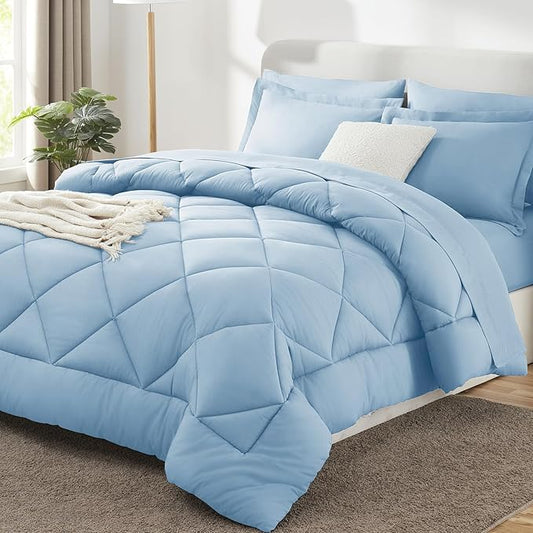 CozyLux Queen Comforter Set Baby Blue - Bed in a Bag Queen Size 7 Pieces, Luxury Soft Bed Set for All Seasons, Bedding Set with Down Alternative Comforter, Sheets, Pillowcases & Shams