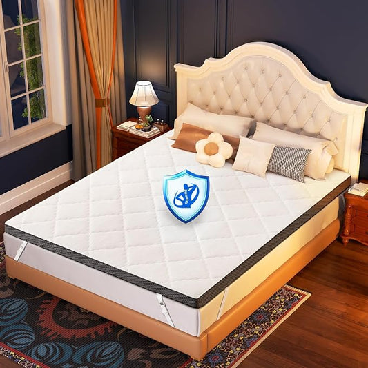 Firm Mattress Topper Queen 4-Inch: High Density Foam for Back Pain Relief, Super Support Cooling Bed Topper, Breathable Washable Cover with Anti-Slip Strap, CertiPUR-US Oeko-Tex Certified 80Lx60W