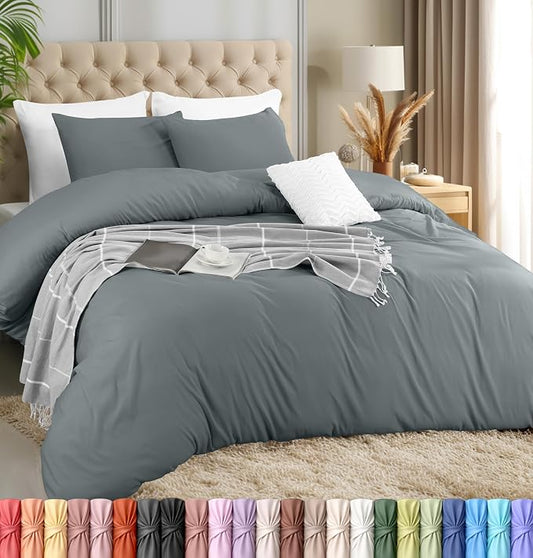 Utopia Bedding Duvet Cover Set with Pillowcases - 3 Pieces Bedding Duvet Cover with Zipper Closure - 1 Duvet Cover with 2 Pillowcases - Soft Brushed Microfiber (Queen, Grey)