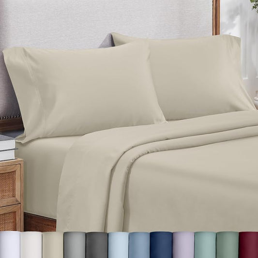 California Design Den Pillow Cases Standard Size Set of 2-800 Thread Count Sateen, Natural 100% Cotton Pillowcases, Fits Standard & Queen Pillows - Beige