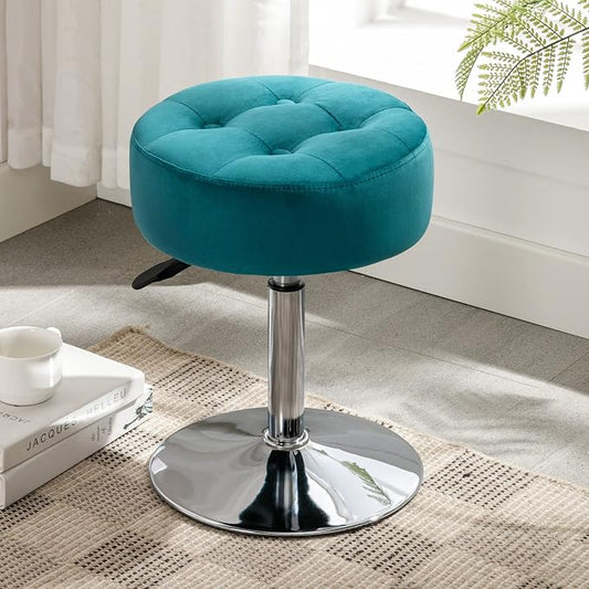 LUE BONA Adjustable Vanity Stool, 360 Swivel Chair for Makeup Room, Vanity Chairs, Teal Faux Leather Stool for Bathroom & Living Room