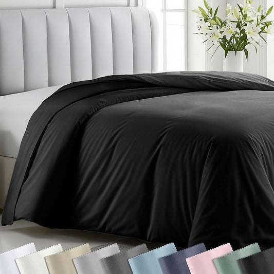 Duvet Cover Twin/Twin XL Size Only - Premium 400 Thread Count, Natural 100% Cotton Duvet Cover, Soft Sateen Weave, Button Closure and Corner Ties - Black