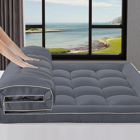 2~3In Mattress Topper Queen Size Breathable Filled Soft Fluffy Supportive for Back Pain Relief Bed Mattress Pad Pillow Topper with Extra Thick Padded Protector for 8"-21" Deep Pocket, Queen 60"*80"