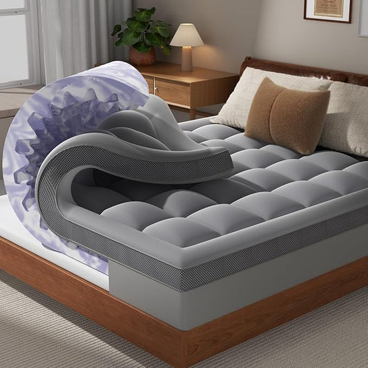ChiXpace 4 Inch Twin Mattress Topper Dual Layer Memory Foam Mattress Topper, Soft Pillow Top Mattress Cover, Gel Foam Mattress Egg Crate Design, Twin Size Mattresses Pad (Grey)