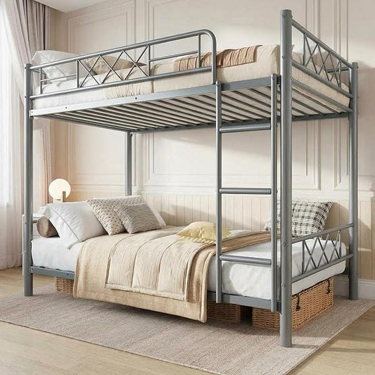 Garvee Bunk Bed Twin Over Twin with Extra High Guardrail, Heavy Duty Metal Frame & Sturdy Slats, No Box Spring Needed, Space Saver, Gray