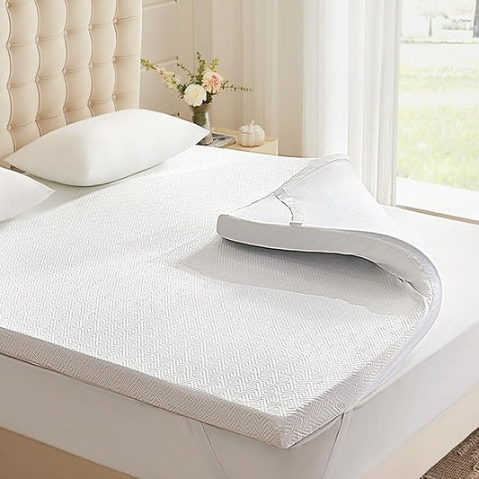Eiayeebil 2 Inch Memory Foam Mattress Topper Queen, Memory Foam Pad with Removable & Washable Cover, Bed Topper for Back Pain, Non-Slip Ventilated Design, Queen Size