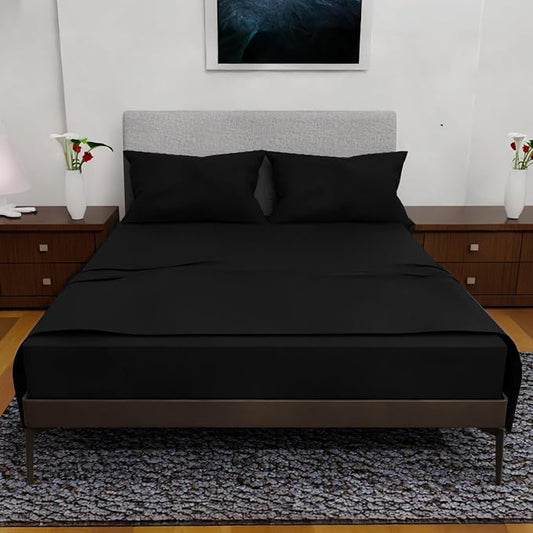 Queen Sheet Set - 4 Piece Bedding - Double Brushed, Deep Pocket, Cooling Queen Size Bedding Set (Black)
