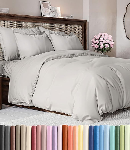 Duvet Cover Cal King Size Set - Extra Soft Cal King Duvet Cover 104" x 98" with 2 Pillow Shams - Hotel Luxury, Easy Care & Fade Free w/ Zipper Closures & Ties - Comfy, Cozy & Breathable (French Grey)