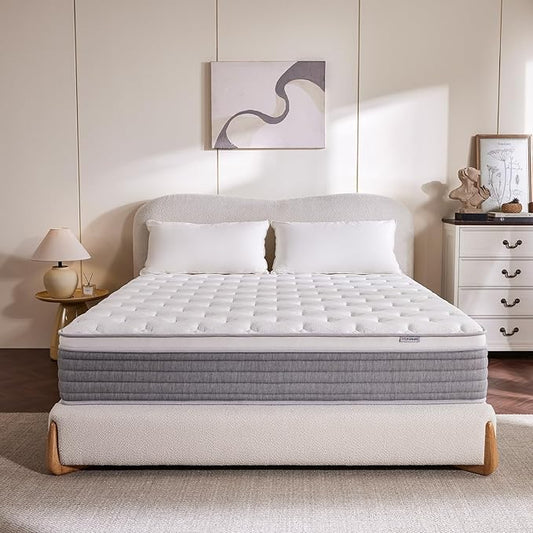 14 Inch Twin XL Mattress, Comfort Foam & Pocket Coil Hybrid Mattress in a Box, Medium Firm Cooling Breathable Knit Cover, Motion Isolation & Edge Support, Gray & White