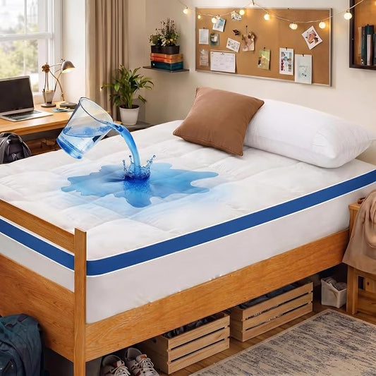 CYMULA Twin Mattress Topper Waterproof, Thick Mattress Pad Cover, Pillow Top Mattress Topper with 8-21 Inch Elasticated Deep Pockets, Plush Down Alternative Fill Mattress Protector