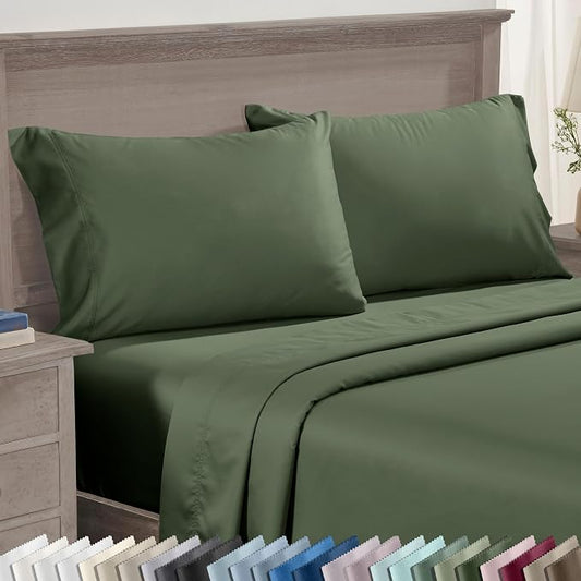 California Design Den Standard/Queen Pillow Cases Set of 2 - Luxuriously Soft Premium 600 Thread Count, 100% Cotton, Crisp Sateen, Fits Standard & Queen Pillows - Dark Olive Green