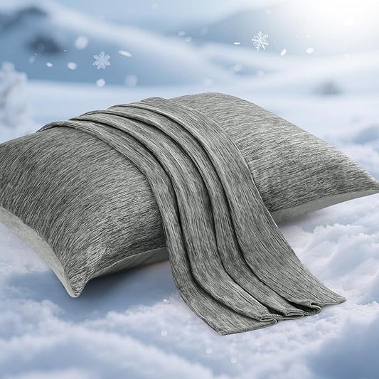 Elegear Cooling Pillow Cases for Hot Sleepers, Japanese Q-Max 0.5 Cooling Pillowcases, Both Sides(Cooling/Cotton), Breathable Soft Pillowcase for Hair and Skin, Set of 2-Dark Gray Queen (20'' x 30'')