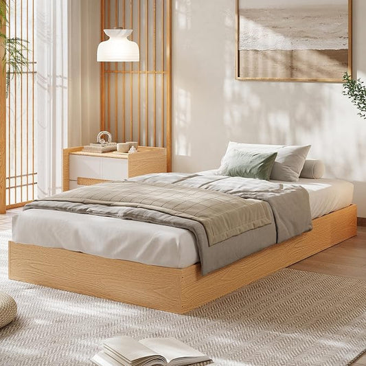 GarveeHome Twin Size Wood Platform Bed Frame,Wooden Bed Frame Without Headboard, Wood Slat Support,No Box Spring Needed, Easy Assembly