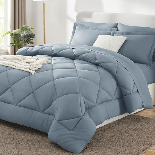 CozyLux Oversized King Comforter Set Dusty Blue, 7 Pieces Bed in a Bag Comforter Set with Sheets, All Season Bedding Set with Down Alternative Comforter, Sheets, Pillowcases & Shams