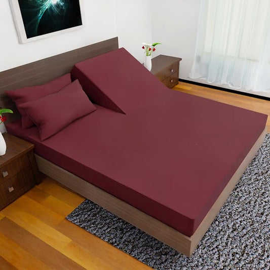 Top Split King Sheets Sets for Adjustable Bed, 4 Pcs Deep Pockets Double Brushed Microfiber Sheets, 34 Inch Split Top Fitted Sheet, 1 King Flat Sheet and 2 Pillowcases - Burgundy