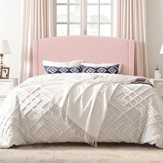 SHA CERLIN Full Size Bed Frame with Soft Teddy Fabric, Boucle Upholstered Platform Bed, Curved Headboard Design, Wooden Slats Support, Noise-Free, No Box Spring Needed, Easy Assembly, Pink