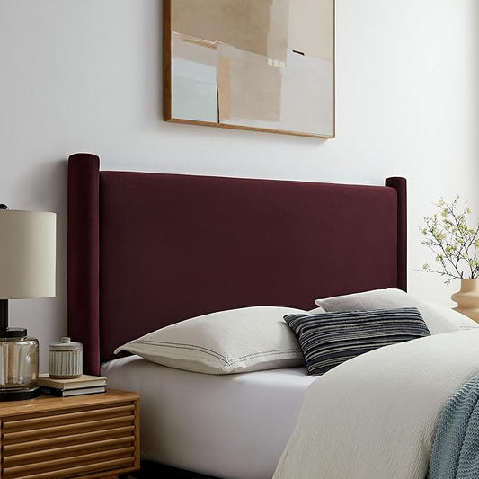 Modway Rael King Upholstered Headboard with Pillars in Mulberry – Velvet Headboard – Stain-Resistant Performance Velvet Headboard for King Size Beds