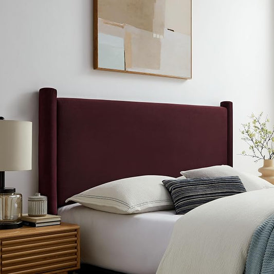 Modway Rael Queen Upholstered Headboard with Pillars in Mulberry – Velvet Headboard – Stain-Resistant Performance Velvet Headboard for Queen Size Beds