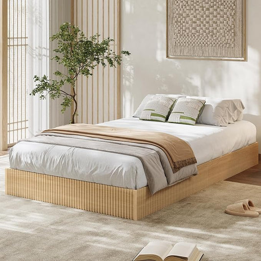 Garvee Twin XL Bed Frame, Wood Platform Bed with Fluted Design, Low Profile BedFrame, Minimalist Bed Base with Noise-Free, Easy Assembly, No Box Spring Needed, Natural