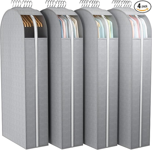 Liuoud 10" Gusseted Garment Bags for Hanging Clothes with Clear Window 50" Suit Bags for Open Closet Storage, Clothing Cover for Coat, Dress, Jacket, Shirt, Fur Wardrobe Protector, 4 Packs