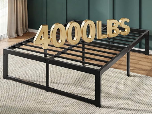 Allewie Queen Bed Frame, 14 Inch Metal Platform Bed Frame with 4000LBS Heavy Duty Steel Slats Support, Noise Free, Easy Assembly, No Box Spring Needed, Black