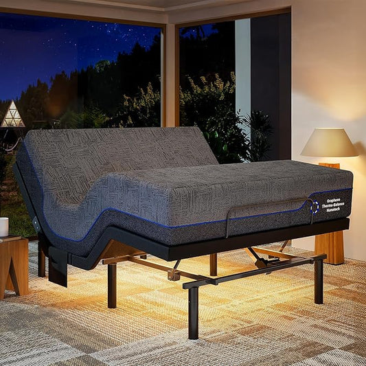 Marsail NS0 Adjustable Base with Mattress Set, 14-inch Queen Adjustable Bed with Cooling Gel Memory Foam, Dual Motor Power Frame & Wireless Remote, CertiPUR-US Certified