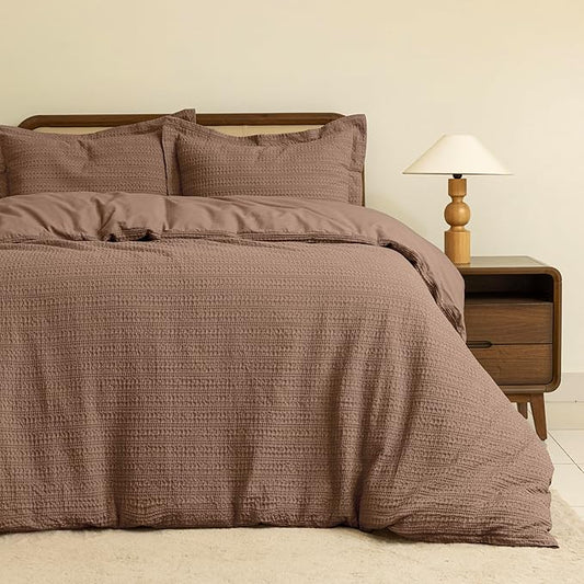 Dreamology Waffle Duvet Cover King,Bedding Duvet Cover,100% Cotton Waffle Weave Duvet Covers with Zipper Closure, Soft Textured & Breathable Duvet Cover Set,King Duvet Cover Set 3 Pieces (Brown)