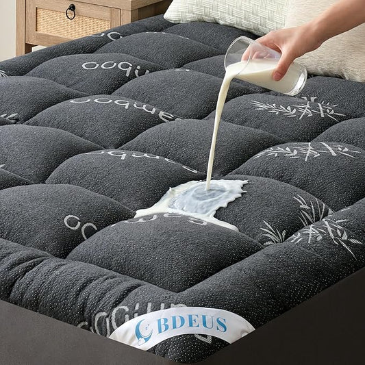 BDEUS Twin XL Mattress Topper Viscose Derived from Bamboo, 100% Waterproof Thick Pillow Top Mattress Pad for Back Pain Relief, Naturally Cooling for Hot Sleepers, Grey