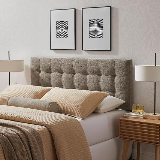 Modway Lily King Size Headboard with Biscuit Tufting in Taupe - Fabric Upholstery with Padded Design and 5 Height-Adjustable Mounts