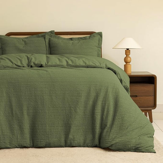 Dreamology Queen Duvet Cover Set,Waffle Weave Duvet Cover,100% Cotton Waffle Duvet Covers with Zipper Closure, Soft Textured & Breathable Bedding Set,Duvet Cover Queen 3 Pieces (Green)