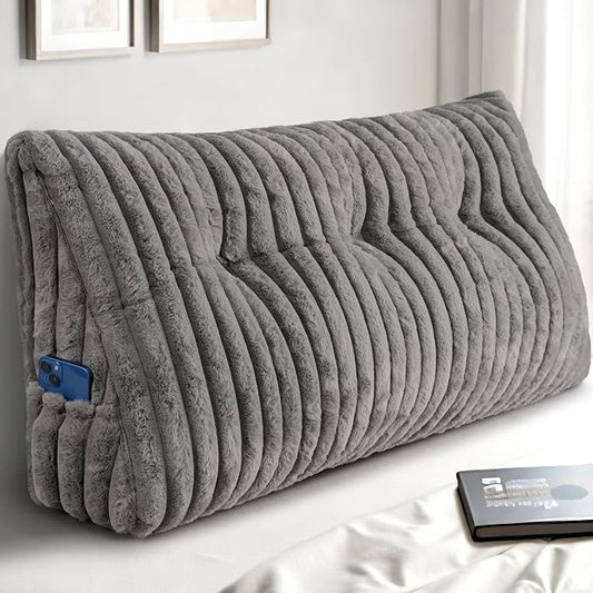 Headboard Pillow Twin XL, Triangular Wedge Pillow Headboard, Cushion Headboards Reading Pillows, Backrest Pillows for Sitting in Bed or Working with Removable Cover, Grey
