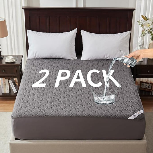BEDLORE 2 Pack Waterproof Mattress Protector, California King Size Mattress Pad with Deep Pocket 6"-18" Depth, Soft Breathable Bed Mattress Cover for Bedroom, College Dorm (Gray)