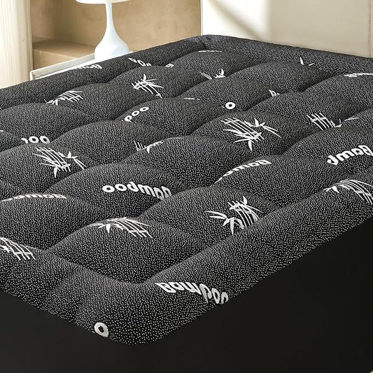 Twin Size Mattress Topper Viscose Derived from Bamboo, Soft Thick Pillow Top Mattress Pad Cover for Back Pain, Cooling Mattress Protector with 8-21 Inch Deep Pocket, Dark Grey