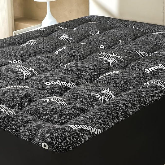 King Size Mattress Topper Viscose Derived from Bamboo, Soft Thick Pillow Top Mattress Pad Cover for Back Pain, Cooling Mattress Protector with 8-21 Inch Deep Pocket, Dark Grey
