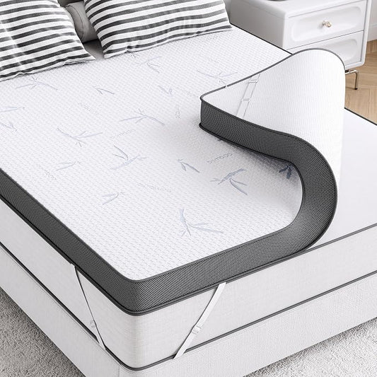 LIKIMIO 4 Inch Mattress Topper Queen, Cooling Gel Infused Ventilated Memory Foam Bed Topper, Firm Mattress Pad with Removable Cover, Pressure Relief & Non-Slip, Dorm/Guest, CertiPUR-US Certified