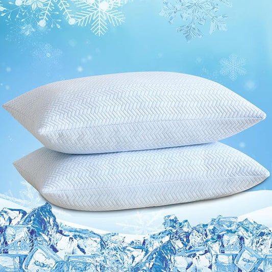 DOWNCOOL Cooling Pillow Standard Size Set of 2, Adjustable Shredded Memory Foam Pillows for Sleeping, Cool Soft Supportive Firm Bed Pillows for Side Back Stomach Sleepers, Hot Sleepers, 20"X26"