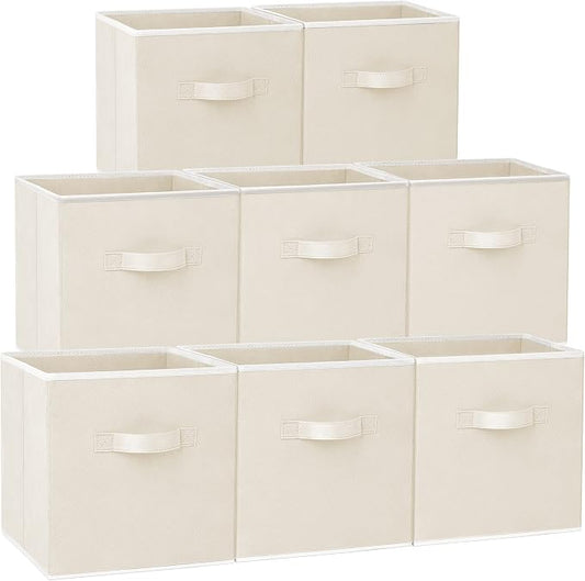 Criusia Large Storage Cubes - 13 Inch Heavy Duty Fabric Storage Bins for Shelves Closet, Cube Organizer - 8 Pack Collapsible Cube Storage Bins Baskets for Organizing Clothes Blankets Toys (Beige)