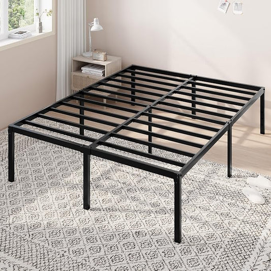 Allewie Queen Bed Frame, 18 Inch Metal Platform Beds with Storage Space, No Box Spring Needed and Easy Assembly, Black