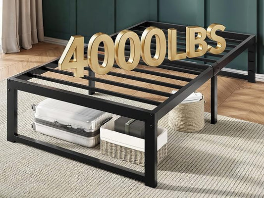 Allewie Twin Bed Frame, 14 Inch Metal Platform Bed Frame with 4000LBS Heavy Duty Steel Slats Support, Noise Free, Easy Assembly, No Box Spring Needed, Black