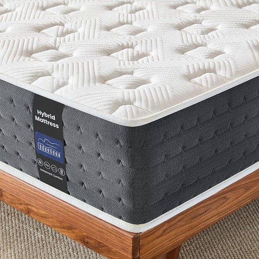 Twin XL Mattress 10 Inch, Hybrid Cooling Gel Memory Foam Mattress with Pocket Springs, Medium Firm Support, Pressure Relief & Motion Isolation, Breathable Mattress in a Box, CertiPUR-US Certified