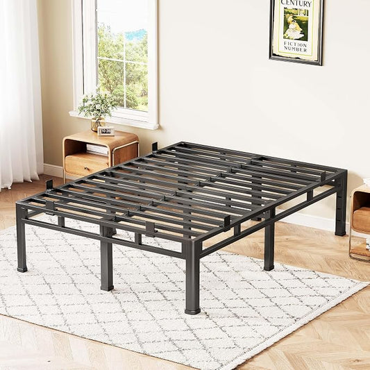 ROIL 14 Inch Cal King Bed Frame, Double Layer Metal Bed Frame with Round Corner Legs, 4000LBS Bed Frame & Box Spring 2 in 1 Platform with Headboard Holes Mattress Baffles, Noise-Free Easy Assembly