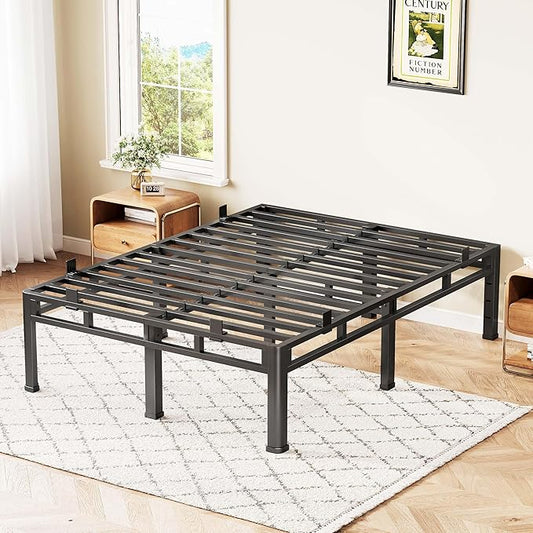ROIL 14 Inch King Bed Frame, Double Layer Metal Bed Frame with Round Corner Legs, 4000LBS Bed Frame & Box Spring 2 in 1 Platform with Headboard Holes Mattress Baffles, Noise-Free Easy Assembly