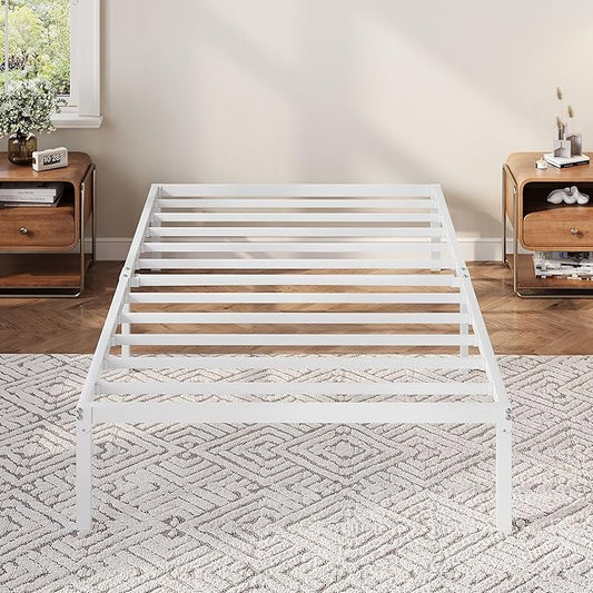 Allewie Twin Bed Frame, 12 Inch Metal Platform Beds with Storage Space, No Box Spring Required and Easy Assembly, White