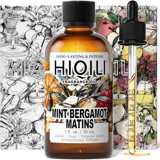 HIQILI Mint Bergamot Matins Fragrance Oil for Diffuser, Candle & Soap, Hand Wash & Air Fresheners Making- Floral Notes, Long-Lasting- 1fl oz