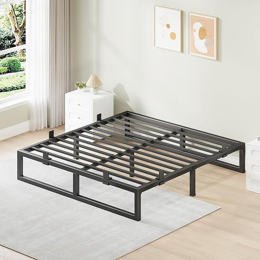 Full Size Bed Frame, 12 Inch Metal Platform Bed Frames with Squeak Free U-Slot Design, 6 Non-Slip Guards, 3500lbs Heavy Duty Steel Slat Support, No Box Spring Needed, Under Bed Storage, Black