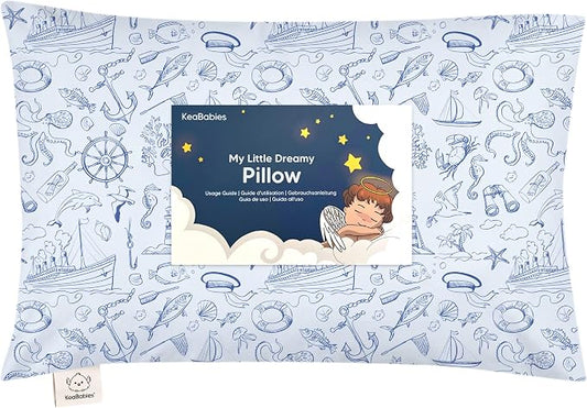 Toddler Pillow with Pillowcase - 13x18 My Little Dreamy Kids Travel Bed Pillows for Sleeping, Organic Cotton Small Pillowcase, Soft & Breathable, Machine Washable, Toddlers 2-5 years old (Nautical)