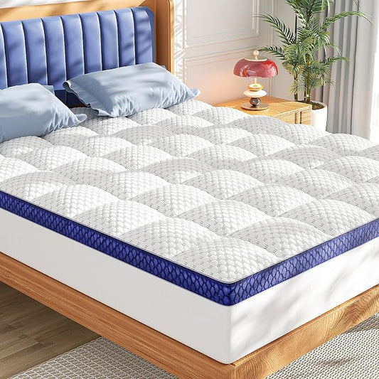 BEDELITE Twin Mattress Topper 3 Inch Thick Mattress Pad, Plush Pillow Top Bed Cover with Elastic Deep Pockets Up to 6-24 Inch for Pressure Relief, Shredded Memory Foam Filling